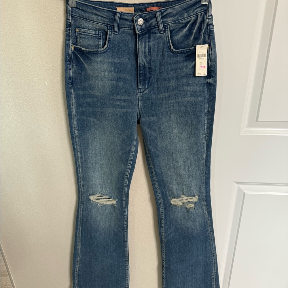 Pilcro and the Letterpress Distressed Blue Flare Jeans